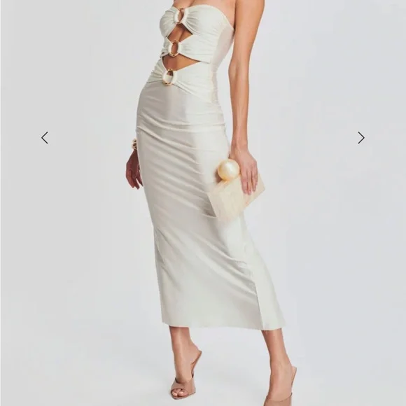 Shani Shemer Lily Lycra Cream Cut-Out Midi Dress - Picture 2 of 3